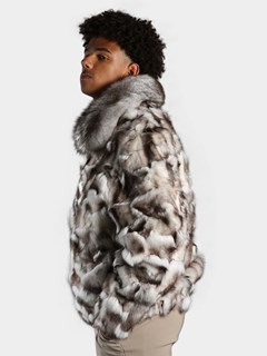 Man's Natural Blue Fox Section Fur Bomber Jacket