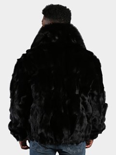 Man's Black Fox Section Fur Bomber Jacket