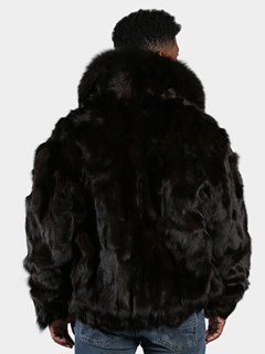 Man's Brown Fox Section Fur Bomber Jacket