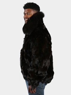 Man's Brown Fox Section Fur Bomber Jacket