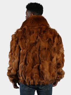 Man's Whisky Fox Section Fur Bomber Jacket