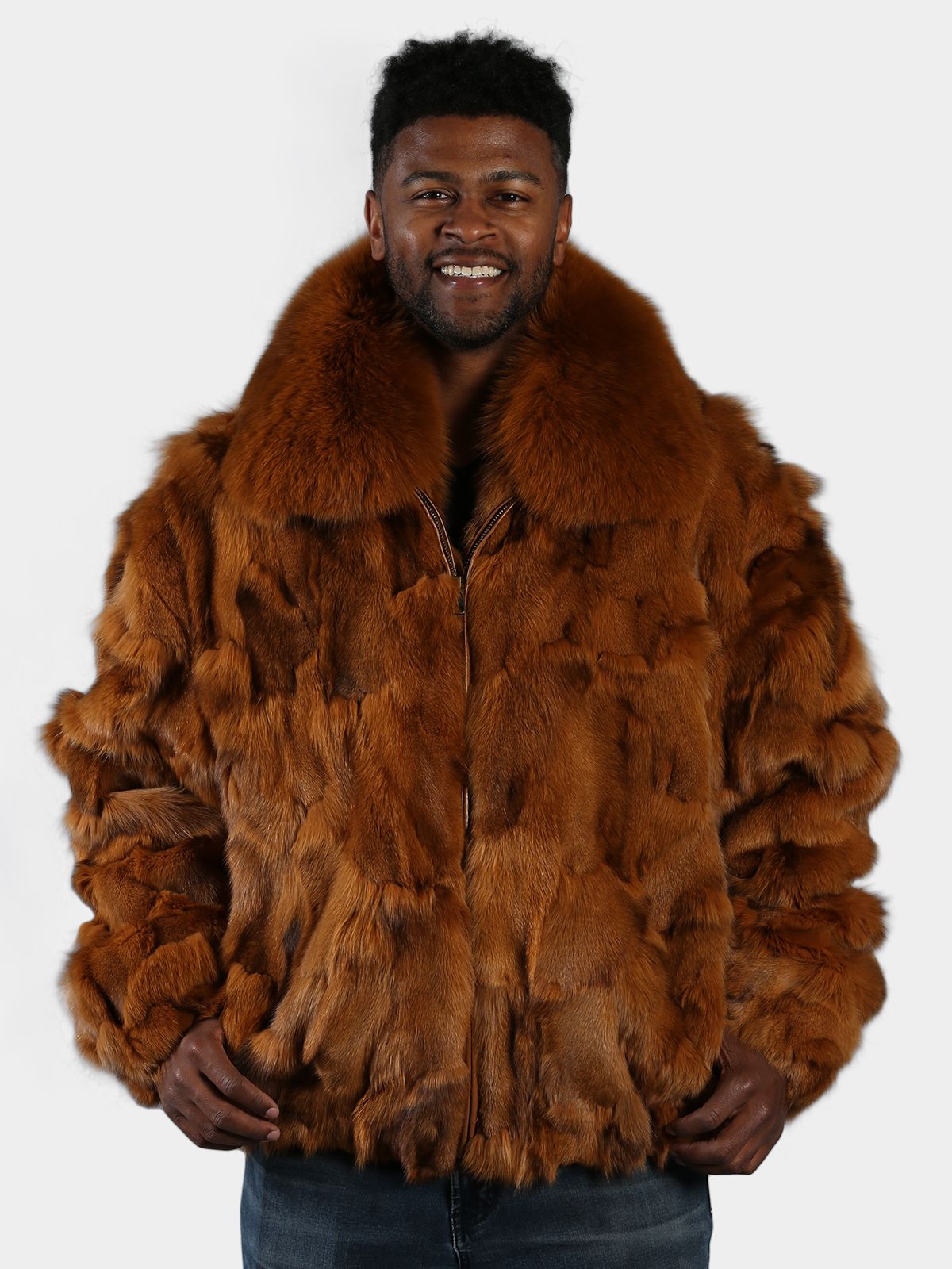 Man's Whisky Fox Section Fur Bomber Jacket