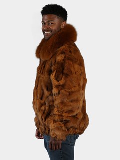 Man's Whisky Fox Section Fur Bomber Jacket