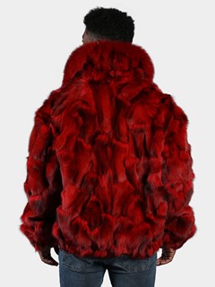 Man's Dyed Red Fox Section Fur Bomber Jacket