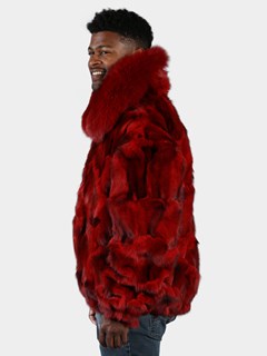 Man's Dyed Red Fox Section Fur Bomber Jacket