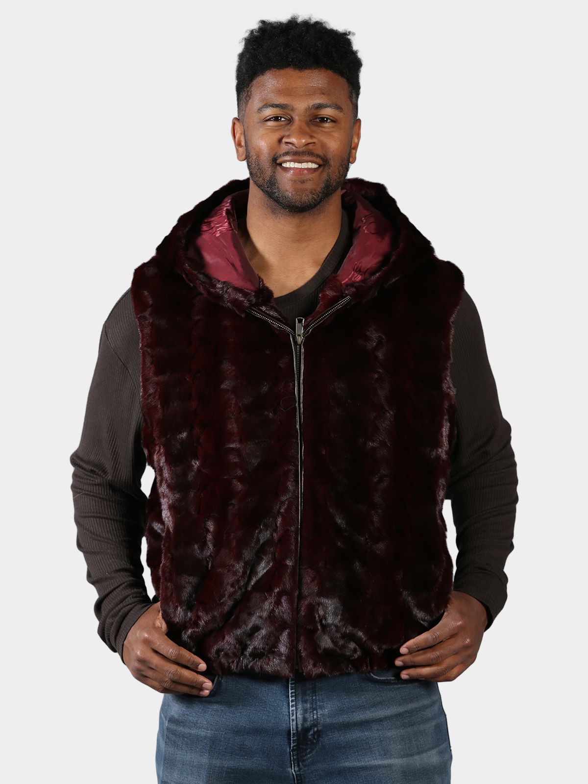 Man's Burgundy Diamond Mink Fur Vest