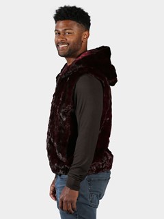 Man's Burgundy Diamond Mink Fur Vest