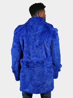 Man's Royal Blue Full Skin Rabbit Fur Pea Coat
