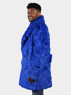 Man's Royal Blue Full Skin Rabbit Fur Pea Coat