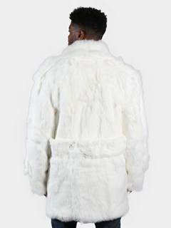 Man's White Full Skin Rabbit Fur Pea Coat