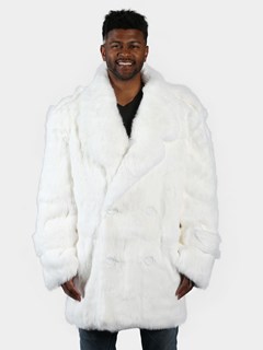 Man's White Full Skin Rabbit Fur Pea Coat