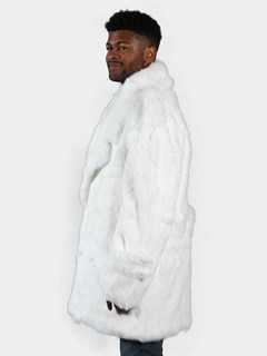 Man's White Full Skin Rabbit Fur Pea Coat