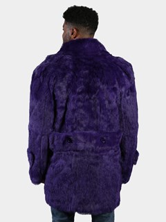 Man's Purple Full Skin Rabbit Fur Pea Coat