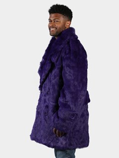 Man's Purple Full Skin Rabbit Fur Pea Coat