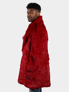 Man's Red  Full Skin Rabbit Fur Pea Coat