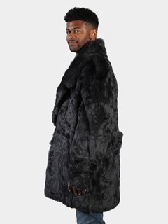 Man's Grey Full Skin Rabbit Fur Pea Coat