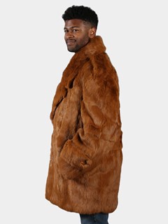 Man's Whiskey Full Skin Rabbit Fur Pea Coat