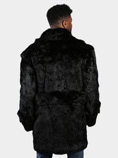 Man's Black Full Skin Rabbit Fur Pea Coat