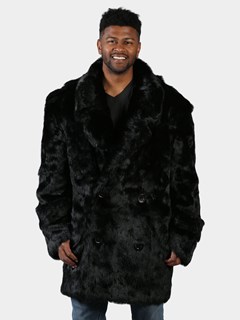 Man's Black Full Skin Rabbit Fur Pea Coat