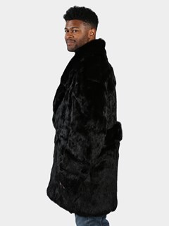 Man's Black Full Skin Rabbit Fur Pea Coat