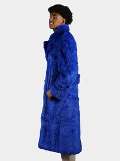 Man's Royal Blue Full Skin Rabbit Fur Trench Coat