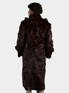 Man's Burgundy Full Skin Rabbit Fur Trench Coat