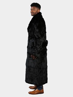 Man's Black Full Skin Rabbit Fur Trench Coat