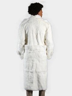 Man's White Full Skin Rabbit Fur Trench Coat