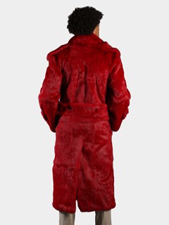 Man's Red Full Skin Rabbit Fur Trench Coat