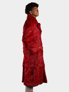 Man's Red Full Skin Rabbit Fur Trench Coat