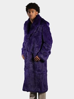 Man's Purple Full Skin Rabbit Fur Trench Coat