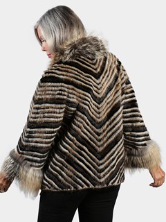 Woman's Natural Mink Fox and Rex Rabbit Fur Jacket