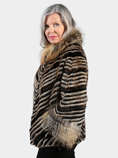 Woman's Natural Mink Fox and Rex Rabbit Fur Jacket