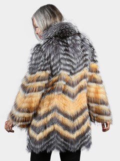 Woman's Natural Silver Fox and Multicolor Dyed Silver Fox Fur Stroller