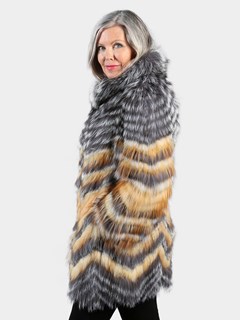 Woman's Natural Silver Fox and Multicolor Dyed Silver Fox Fur Stroller