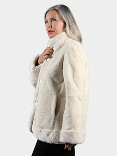 Woman's Ivory Sheared Mink Fur Stroller Reversible to Rain Taffeta