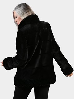 Woman's Black Sheared Mink Fur Jacket Reversible to Rain Taffeta 