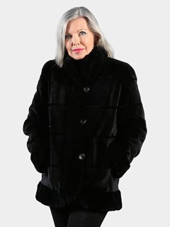 Woman's Black Sheared Mink Fur Jacket Reversible to Rain Taffeta 