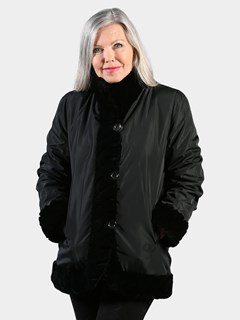 Woman's Black Sheared Mink Fur Jacket Reversible to Rain Taffeta 