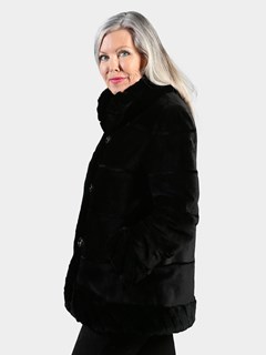 Woman's Black Sheared Mink Fur Jacket Reversible to Rain Taffeta 