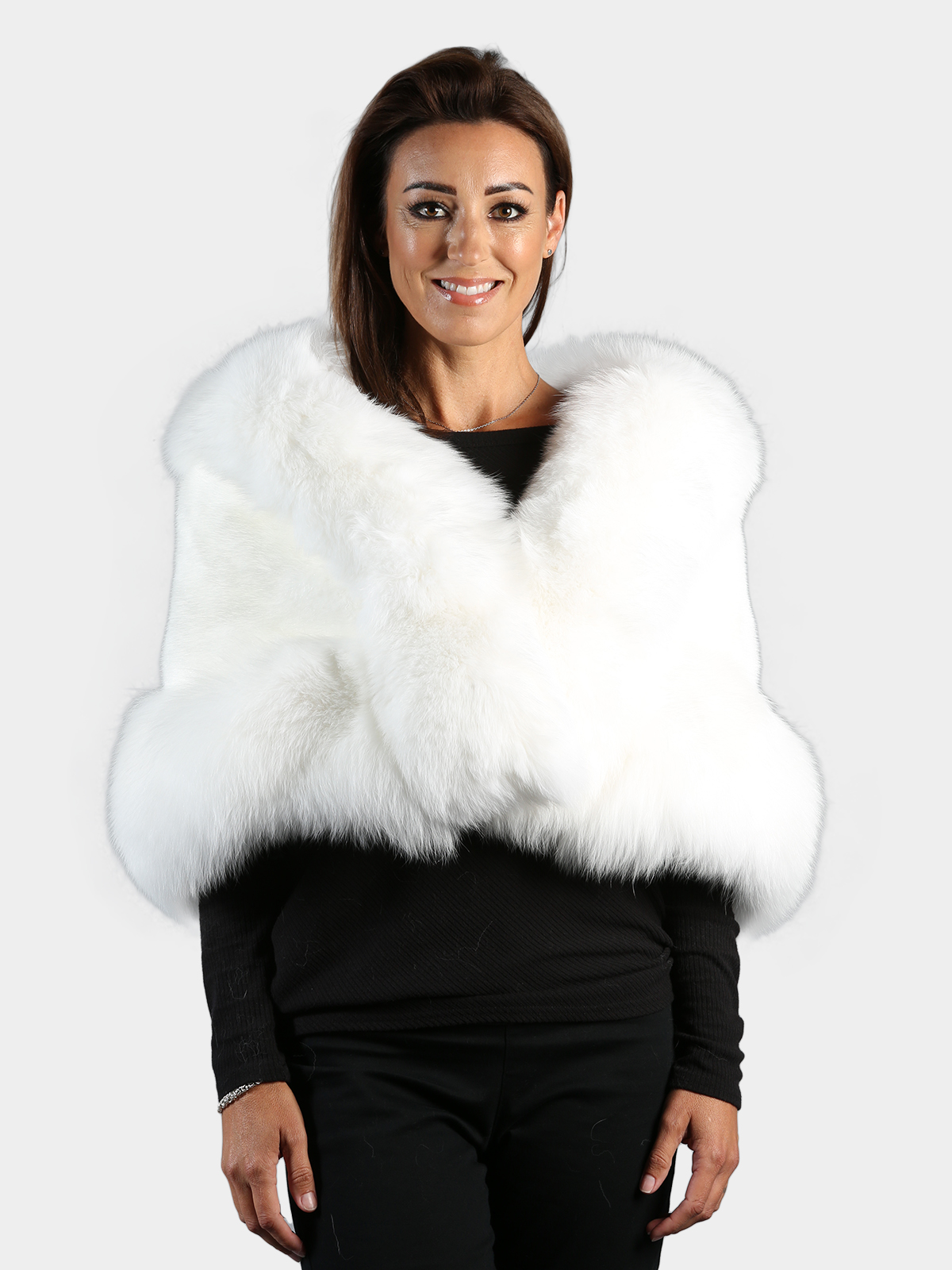 Woman's White Mink Fur Capelet with Matching Fox Trim
