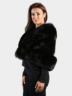 Woman's Black Mink Fur Capelet with Matching Fox Trim