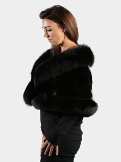 Woman's Ranch Mink Fur Cape with Black Fox Trim