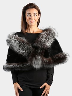 Woman's Ranch Mink Fur Cape with Natural Silver Fox Trim