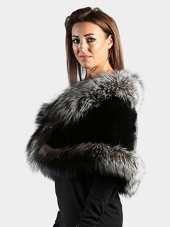 Woman's Ranch Mink Fur Cape with Natural Silver Fox Trim