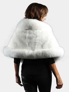 Woman's White Mink Fur Cape with White Fox Trim