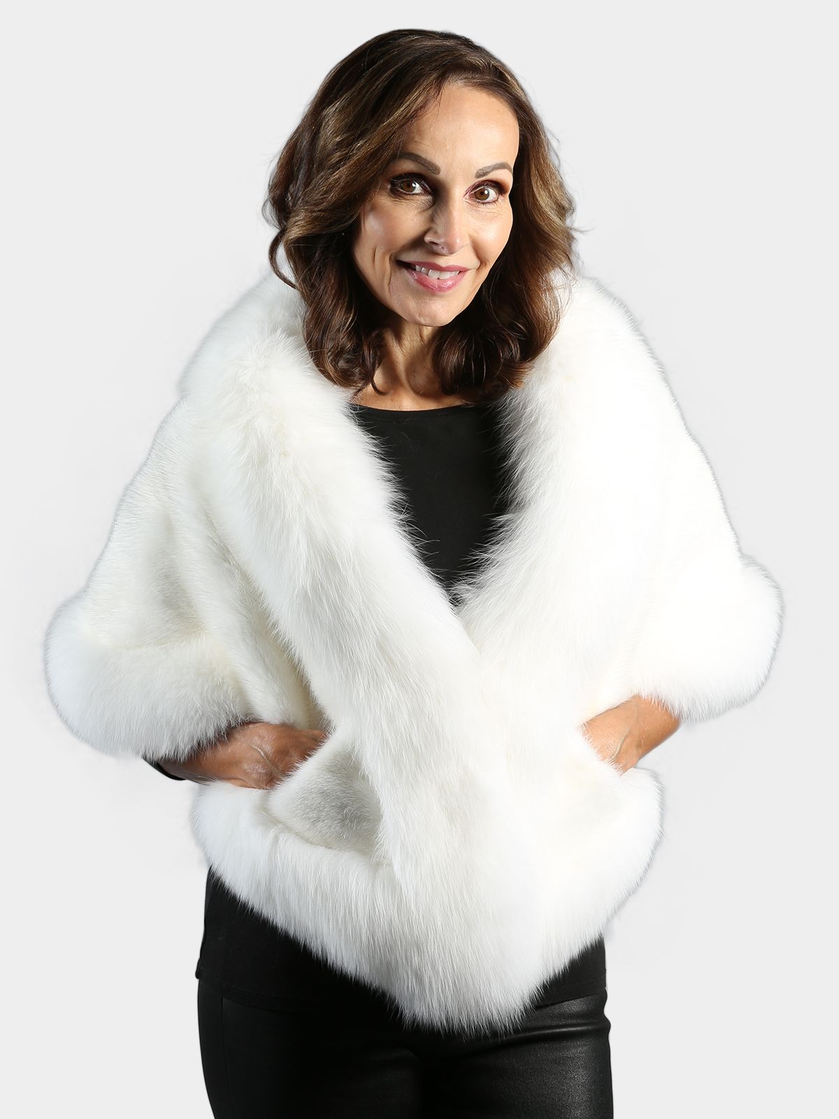 Woman's White Mink Fur Cape with White Fox Trim