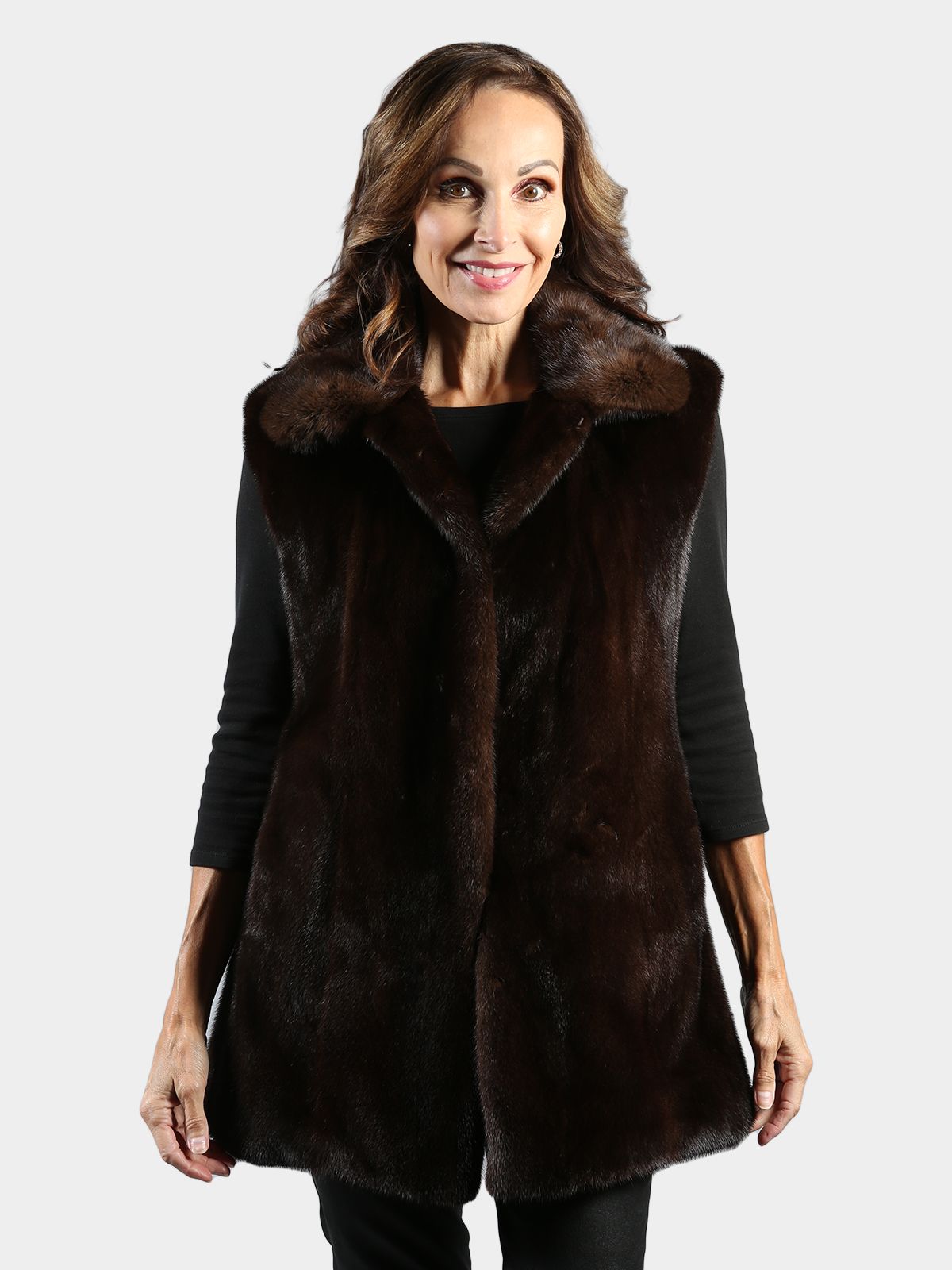 Woman's Mahogany Mink Fur Vest Reversible to Nappa Lamb Leather