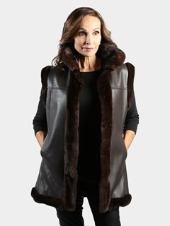 Woman's Mahogany Mink Fur Vest Reversible to Nappa Lamb Leather