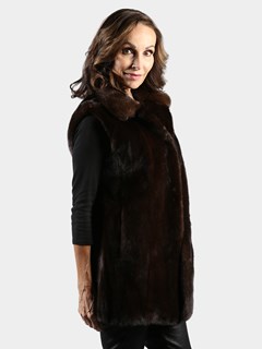 Woman's Mahogany Mink Fur Vest Reversible to Nappa Lamb Leather
